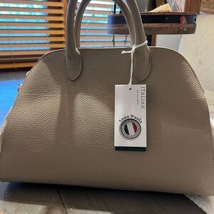 Anna Paola Taupe/Gray Tan Italian Leather Tote Bag